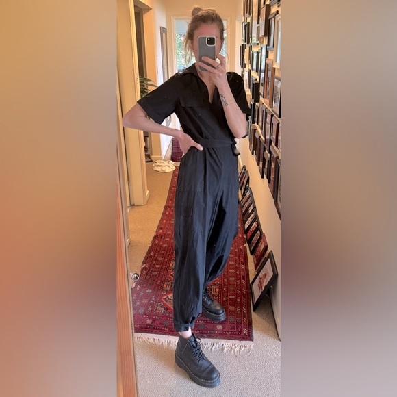 Zara Black Poplin Cargo Boiler Utility Suit Jumpsuit - Picture 2 of 16